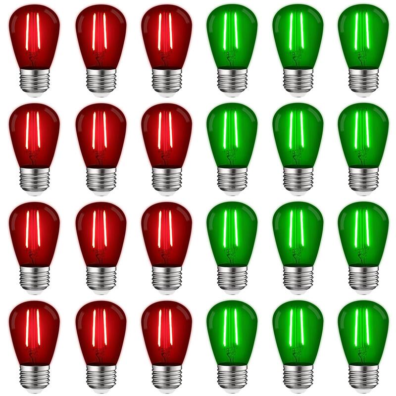 Luxrite S14 Christmas LED Red and Green Light Bulbs 0.5W Outdoor String Lights UL E26 Indoor Outdoor Holiday - 12