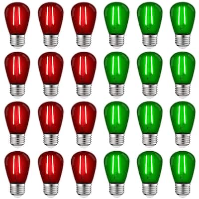 Luxrite S14 Christmas LED Red and Green Light Bulbs 0.5W Outdoor String Lights UL E26 Indoor Outdoor Holiday