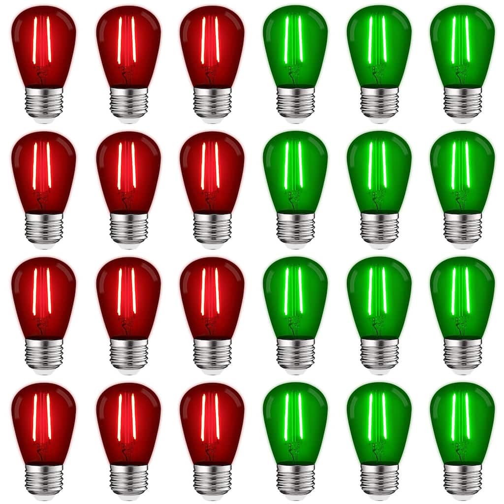 Luxrite S14 Christmas LED Red and Green Light Bulbs 0.5W Outdoor String Lights UL E26 Indoor Outdoor Holiday