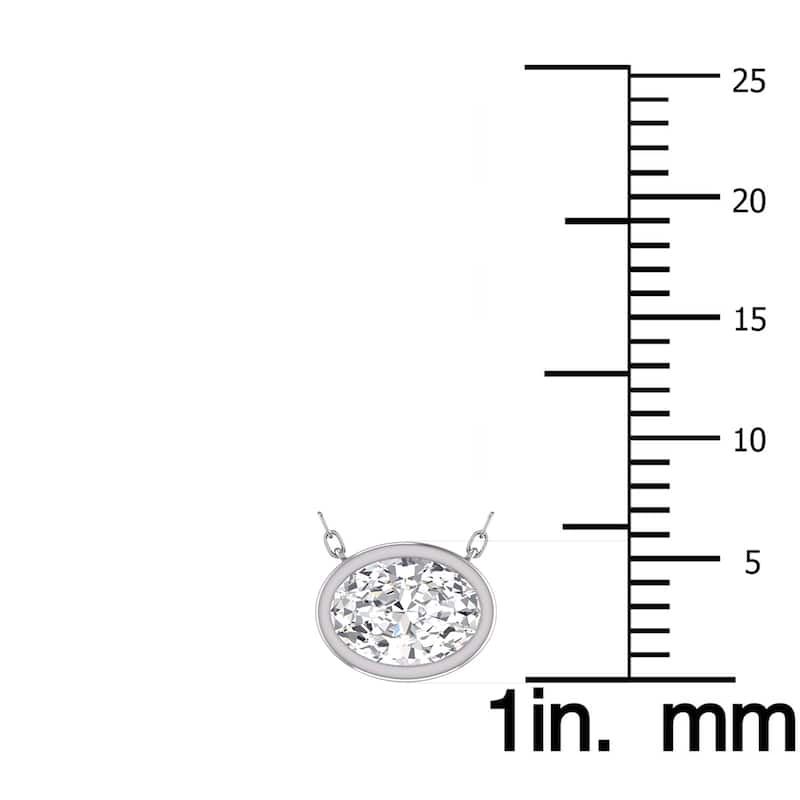 Marquee Lab Grown 1 Carat Oval Bezel Set Diamond Solitaire Pendant in 14K White Gold