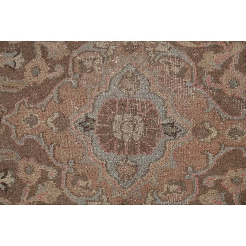 Traditional Pink Mashad Persian Vintage Rug Hand-Knotted Wool Carpet - 8'0"x 10'10"