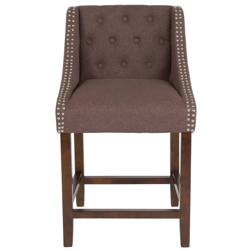 Transitional Tufted Upholstered/Walnut Finish Counter Stool (Set of 2)