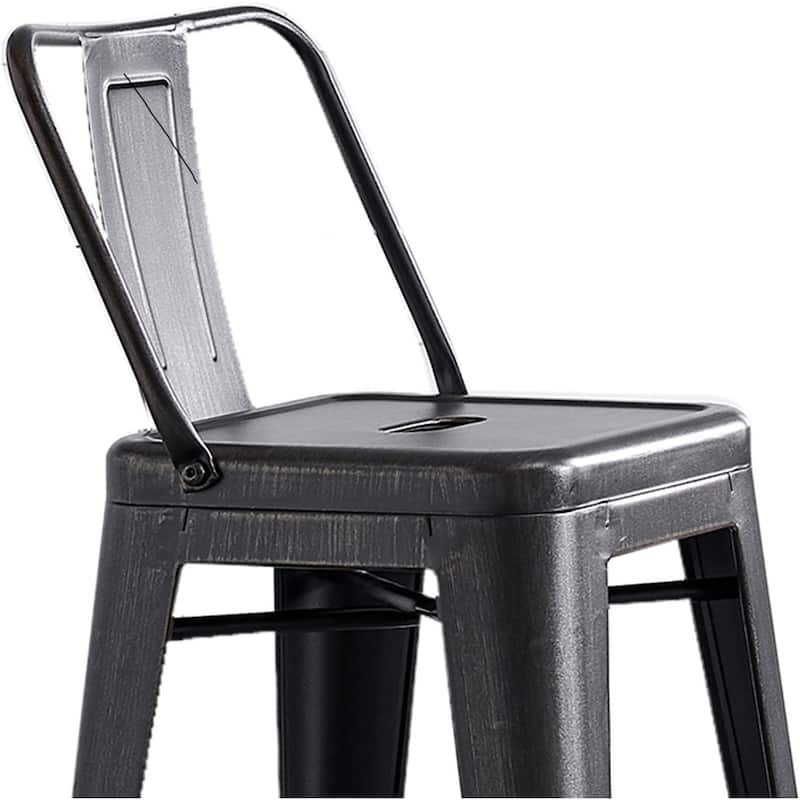 Industrial Metal Bar Stools Set of 2 Bucket Back 4 Leg Design 24in Seat Distressed