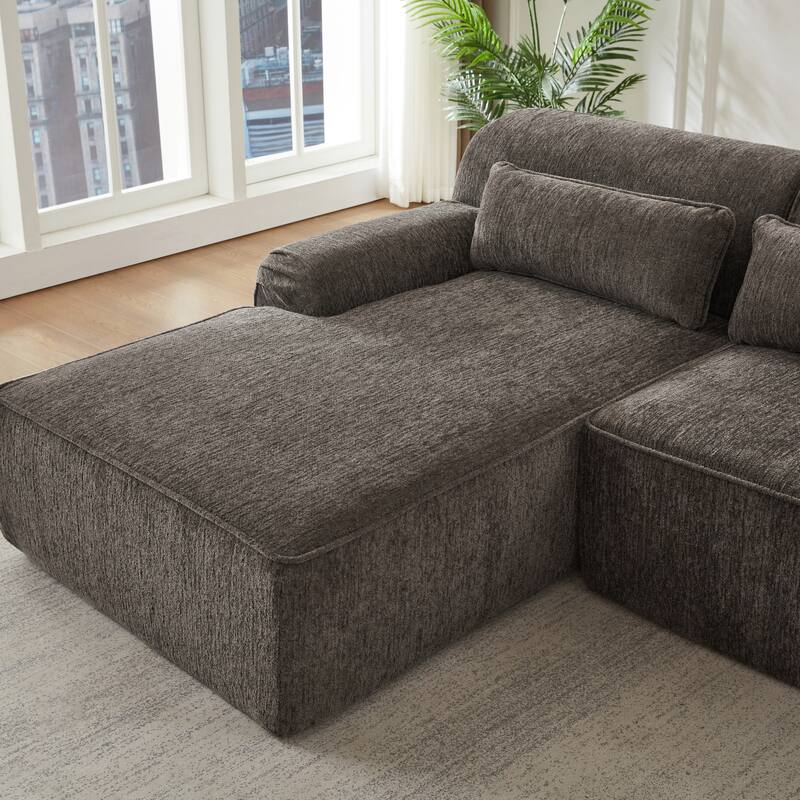 Chenille L-Shape Sectional Sofa, Minimalist Oversized Sleeper Couch, No Assembly Required