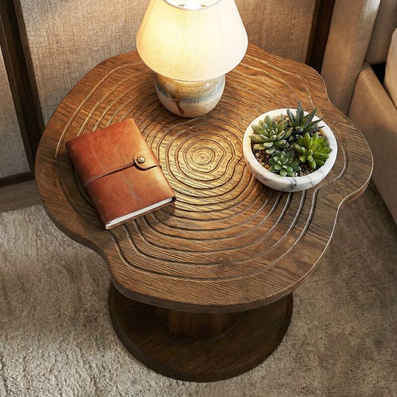 19.69" Solid Wood Stump Nightstand, Rustic Side Table