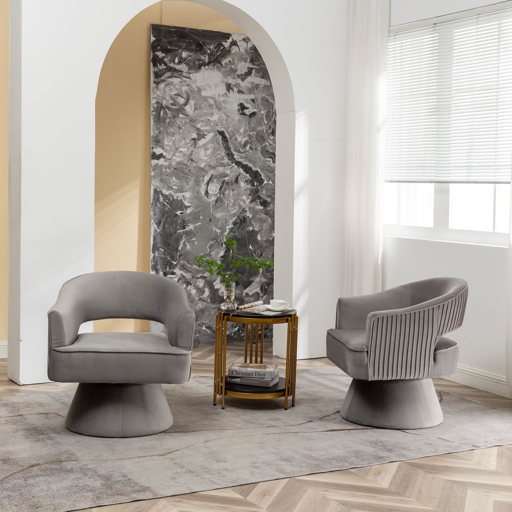 Modren Velvet 360 Degree Swivel Accent Arm Barrel Chair Set of 2 for Living Room