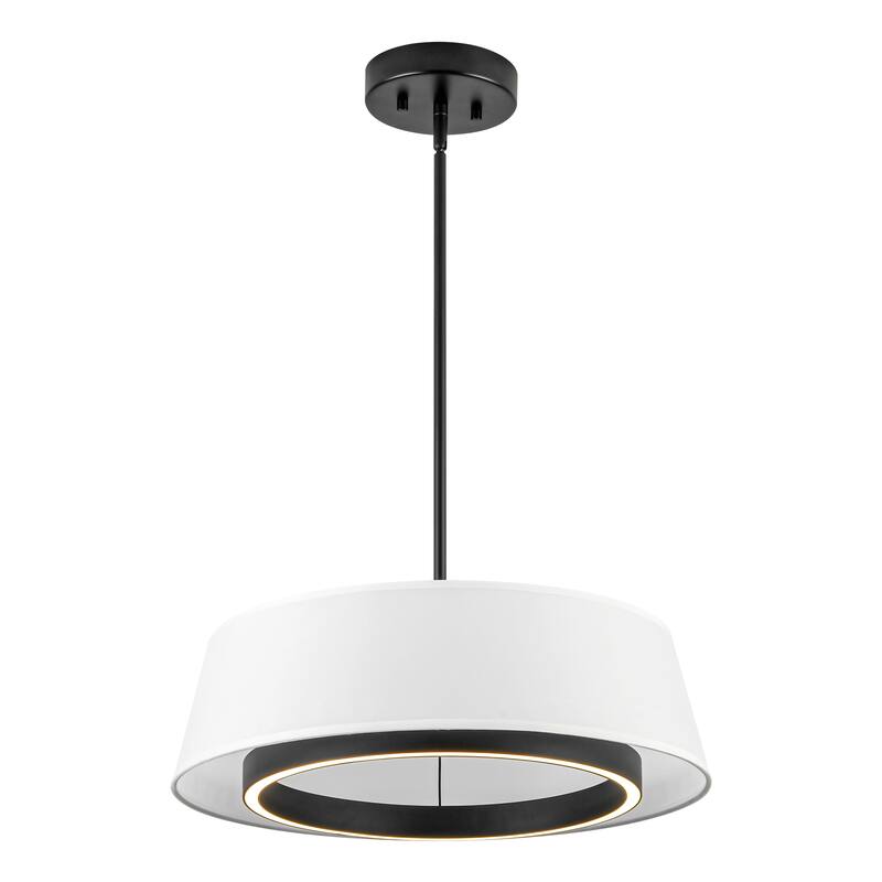 Modern Black Drum Fabric Integrated LED Pendant Light, Cylinder White Kitchen Island Lighting - 18.11 in. Dia. x 5.71 in. H