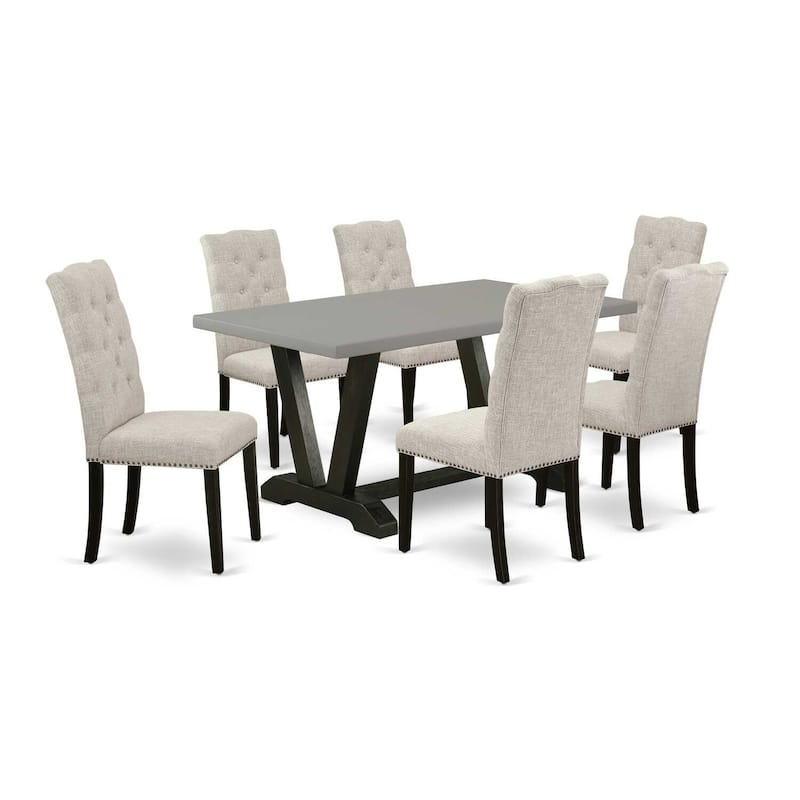 HomeStock 7-Pc Rectangle Natural Oak Finish Solid Wood Top Dining Table with 6 Parson-Chairs