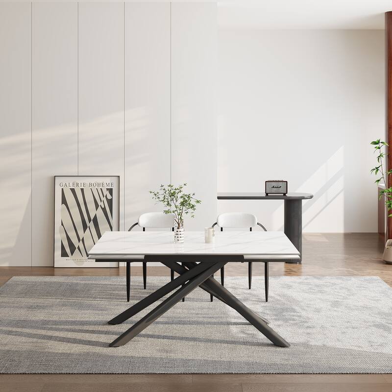 9 - Piece Extendable Sintered Stone Top Cross Legs Dining Set With 8 Fabric Chair