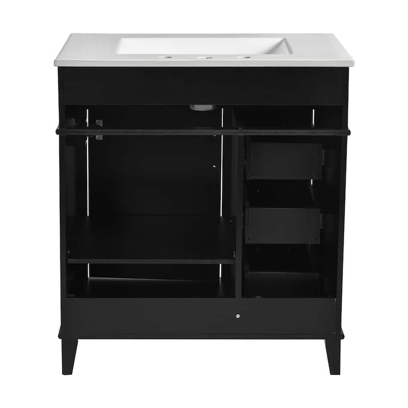 30" Bathroom Vanity with Ceramic Sink, Adjustable Shelf, Soft Close Door, and Three Soft Close Drawers