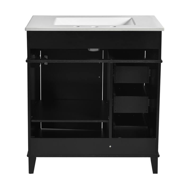 GDFStudio - Snowdon Transitional Freestanding Bathroom Vanity Cabinet with Ceramic Sink, Soft Close Drawers & Adjustable Storage