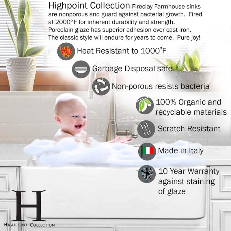 White Italian Fireclay Reversible Farmhouse Kitchen Sink - 29.75" x 18" x 10"