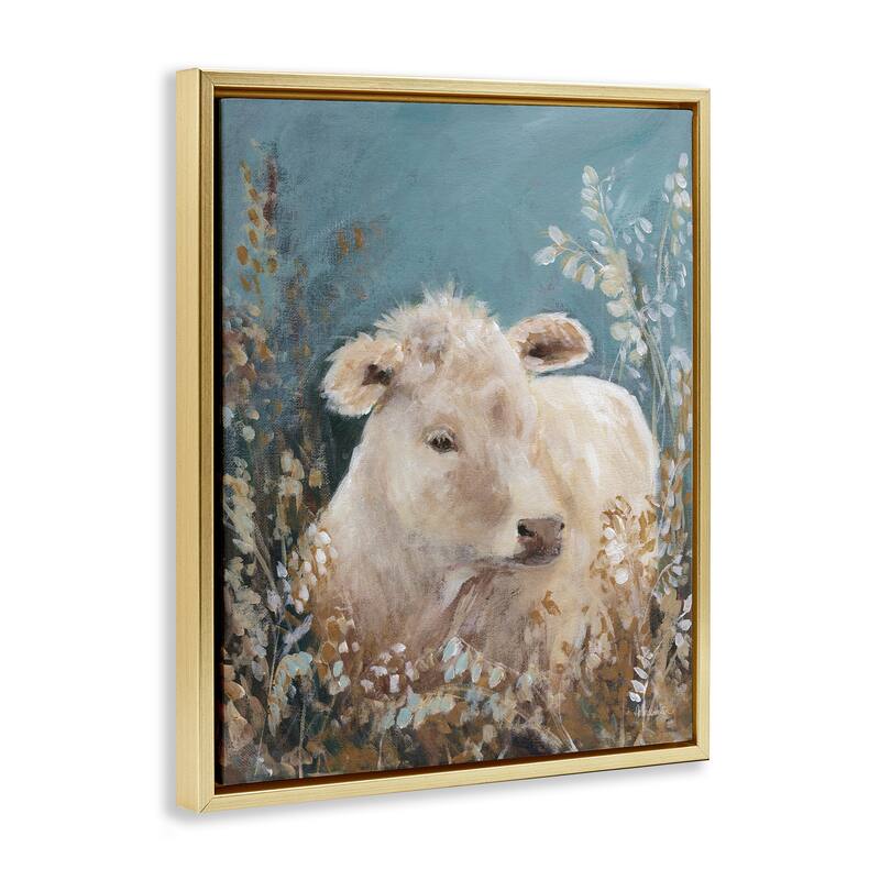 Stupell Soft Cattle Amongst Florals Framed Floater Canvas Wall Art Design By Amanda Hilburn