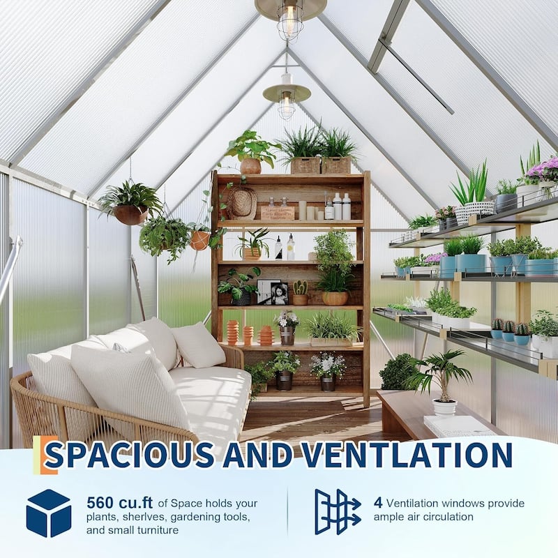 6'x7' Heavy Duty Polycarbonate Greenhouse for Outdoors Gardening, Silver