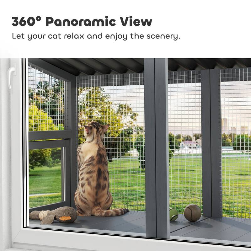 PawHut Cat Catio, Outdoor Cat Enclosure Window Perch for Multiple Kittens with Jumping Platform