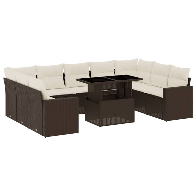 vidaXL Patio Sofa Set with Cushions Outdoor Furniture 10 Piece Poly Rattan