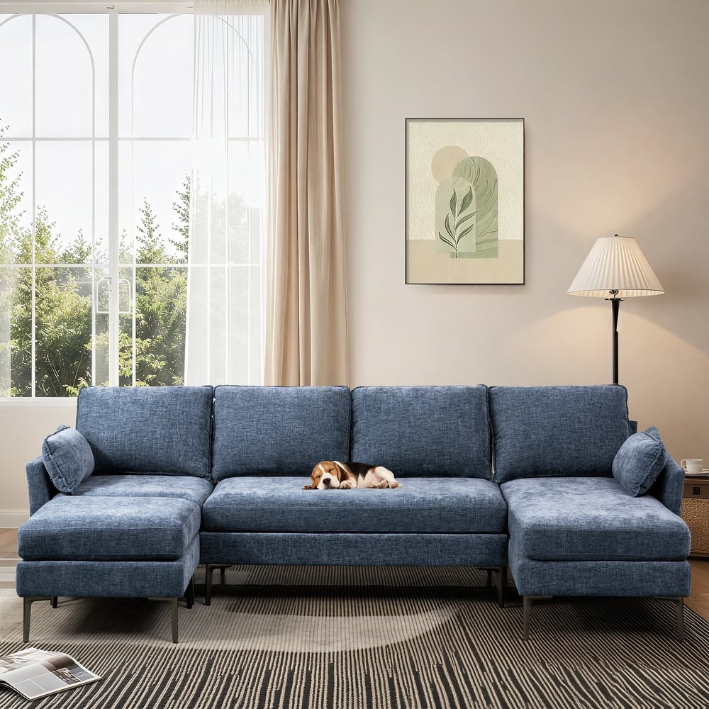 Modern Chenille Sectional Sofa with Reversible Chaise and Ottoman, Perfect for Living Rooms with Sleeper Function