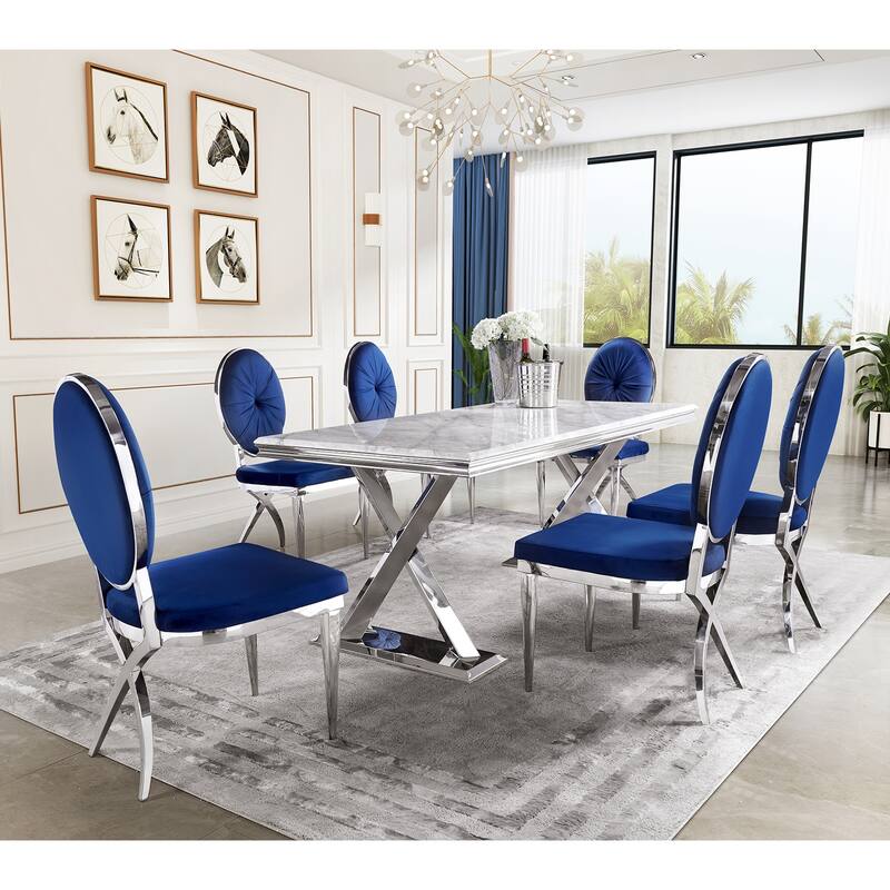 Mid-Century Modern Velvet Upholstered Side Chair with Metal Frame and Polished Stainless steel Legs