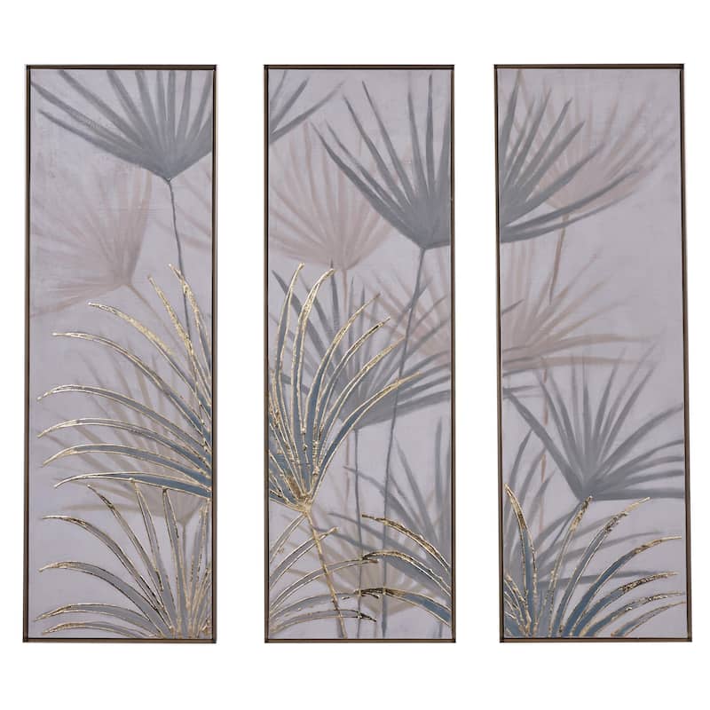 Canvas Leaf Palm Living Room Framed Wall Art with Gold Frame - Set of 3 Brown - Roche River Decor - Gold