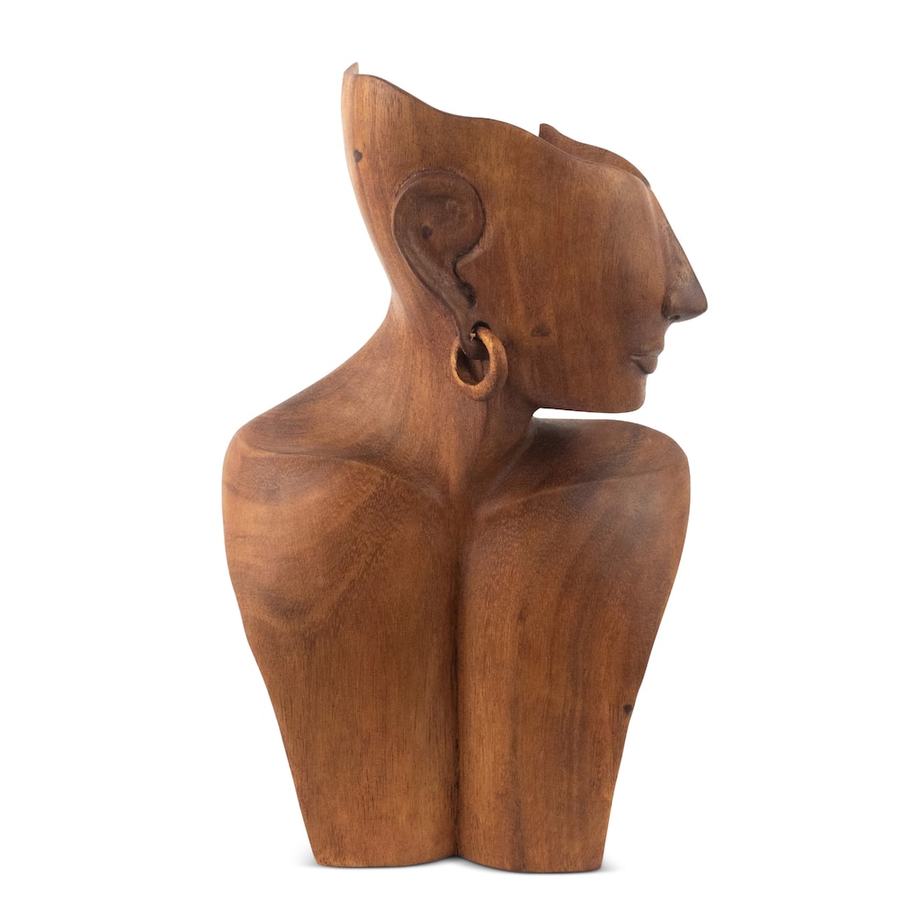 12" Wooden Hand Carved Abstract Woman Faceless Sculpture Handmade Handcrafted Statue Home Decor Figurine Necklace Display Stand