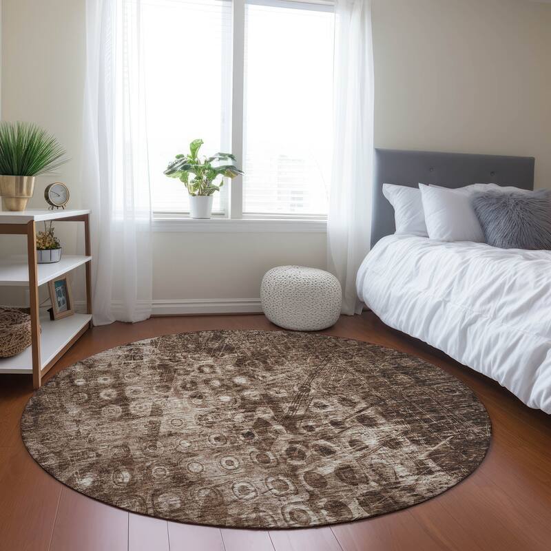 Machine Washable Indoor/ Outdoor Chantille Abstract Modern Rug - Chocolate - 8' x 8'