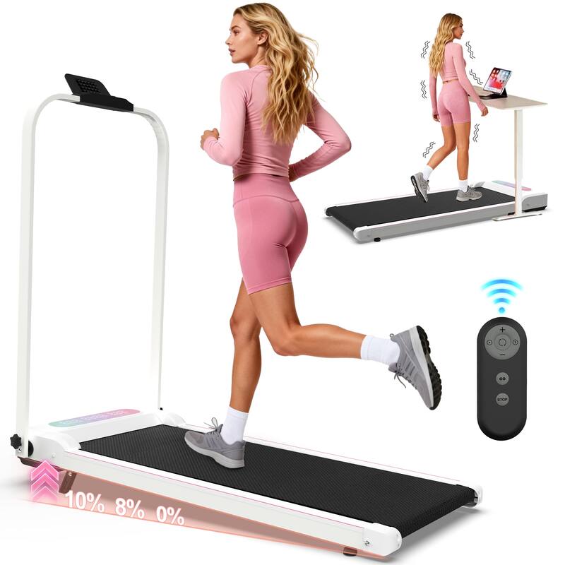 Foldable Treadmill with Handle Bar Incline, 2 in 1 Upgrade Portable Under Desk Walking Pad and Vibration Pad with Remote Control