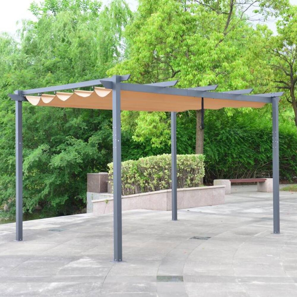 ALEKO DIY Frame Aluminum Outdoor Retractable Canopy Pergola 13 x 10 Ft Sand Color