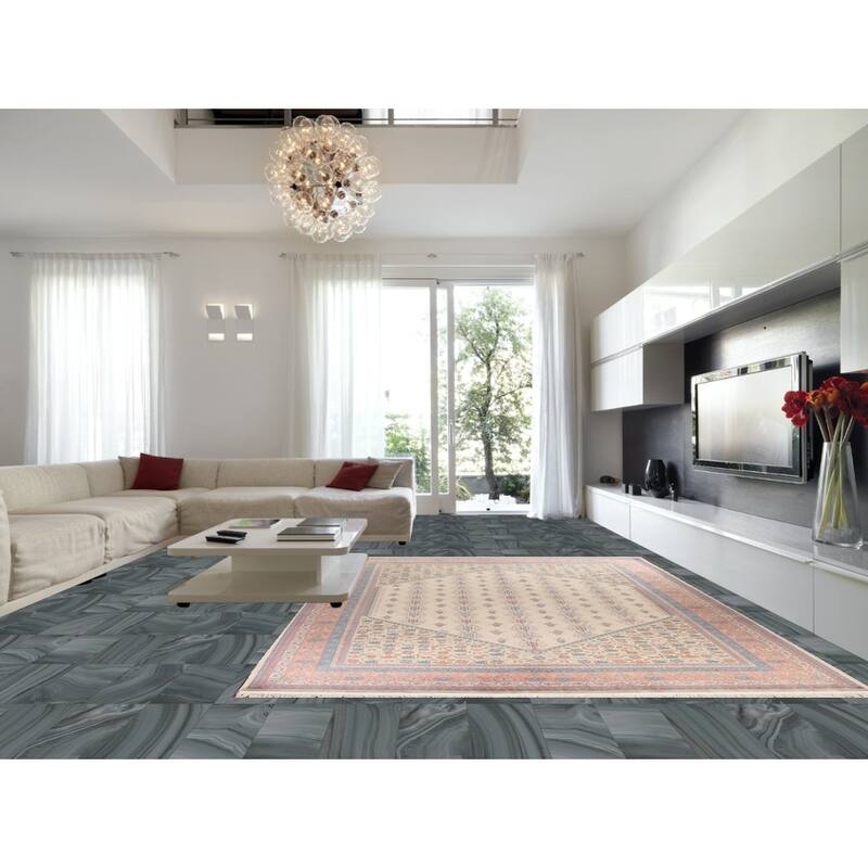 Large Vegetable Dye Art Deco Oriental Area Rug Handmade Wool Carpet - 9'11" x 14'3"