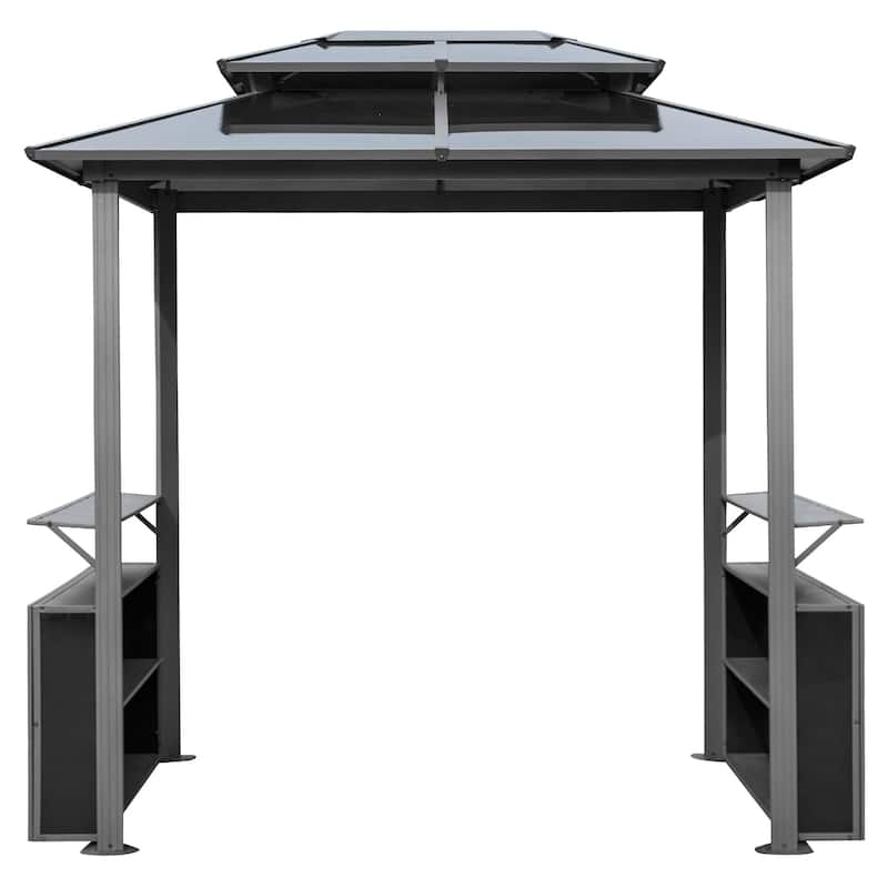 Grill Gazebo with Bar & Shelves, Double Roof BBQ Canopy for Patio, Wind & Weather-Resistant Outdoor Grill Shelter Tent