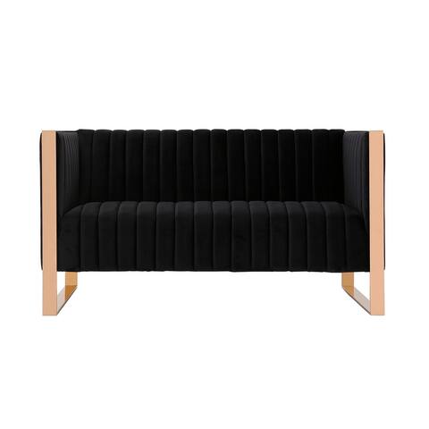 Manhattan Comfort Trillium 57.48 in. Black and Rose Gold Velvet 2-Seater Loveseat
