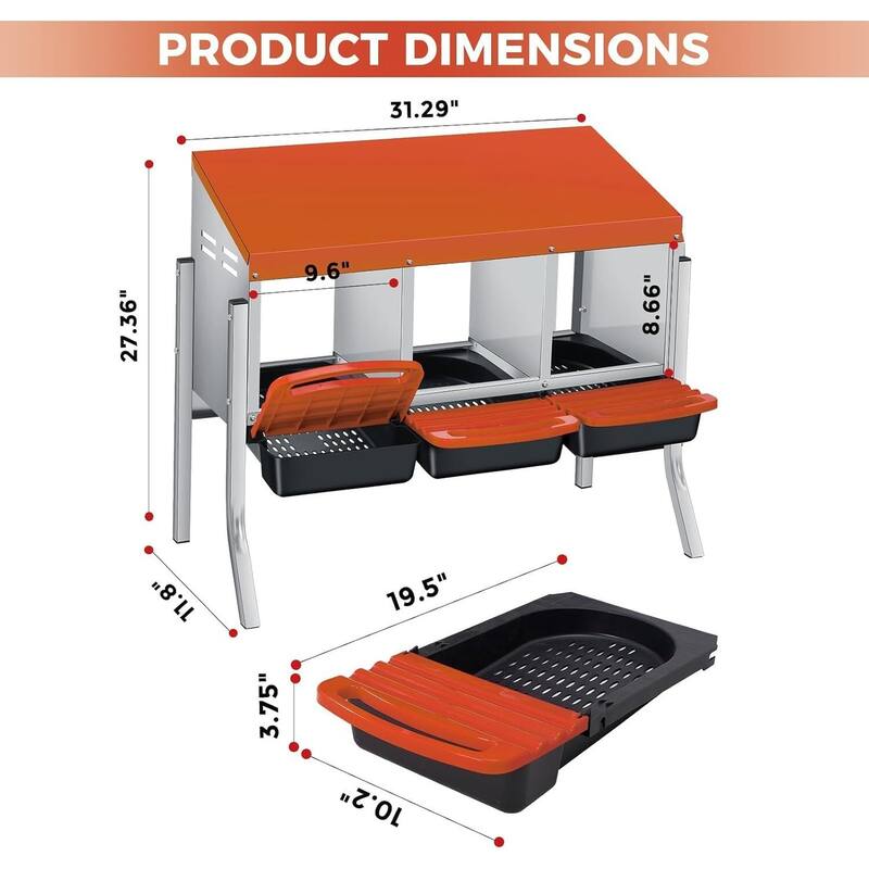 3 Holes Egg-Laying Boxes Nesting Boxes for Chickens Coops with Legs