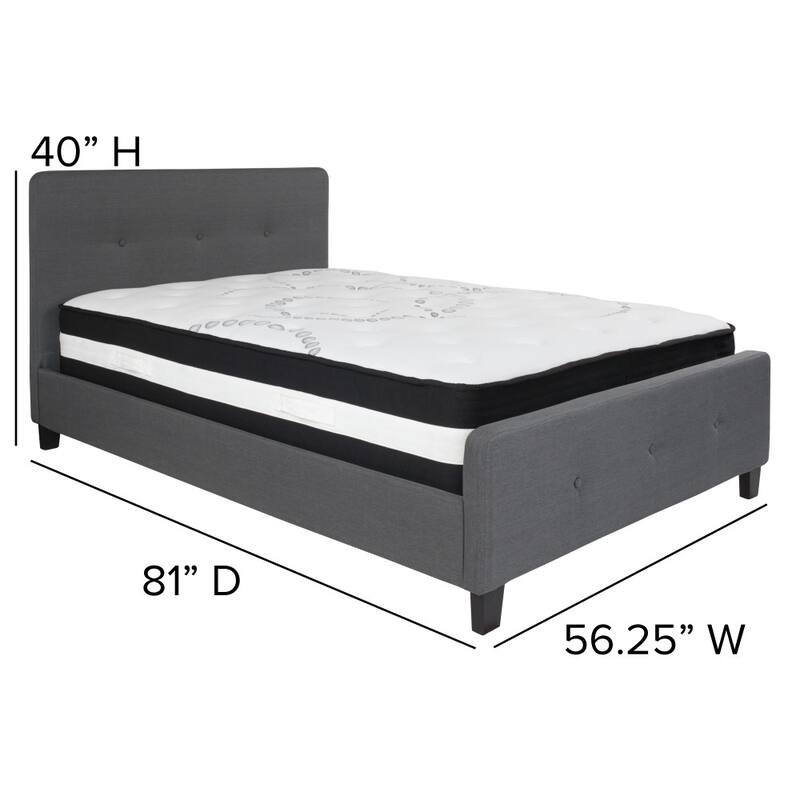 Button Tufted Upholstered Platform Bed with Pocket Spring Mattress