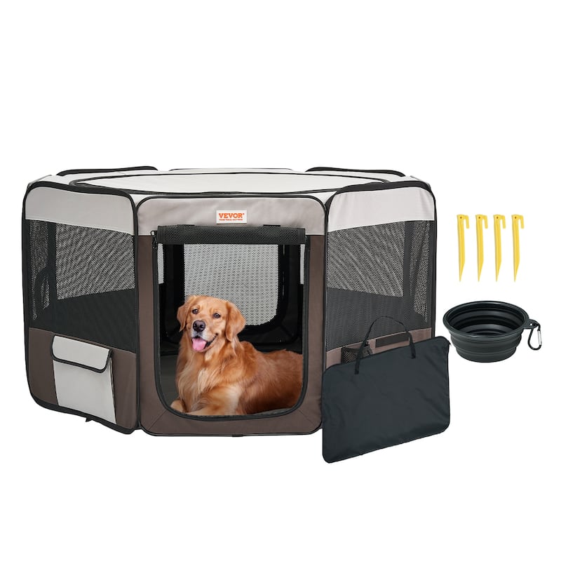 VEVOR Foldable Pet Playpen with Storage bag for Indoor Outdoor Travel Camping - 45in*45in - Grey