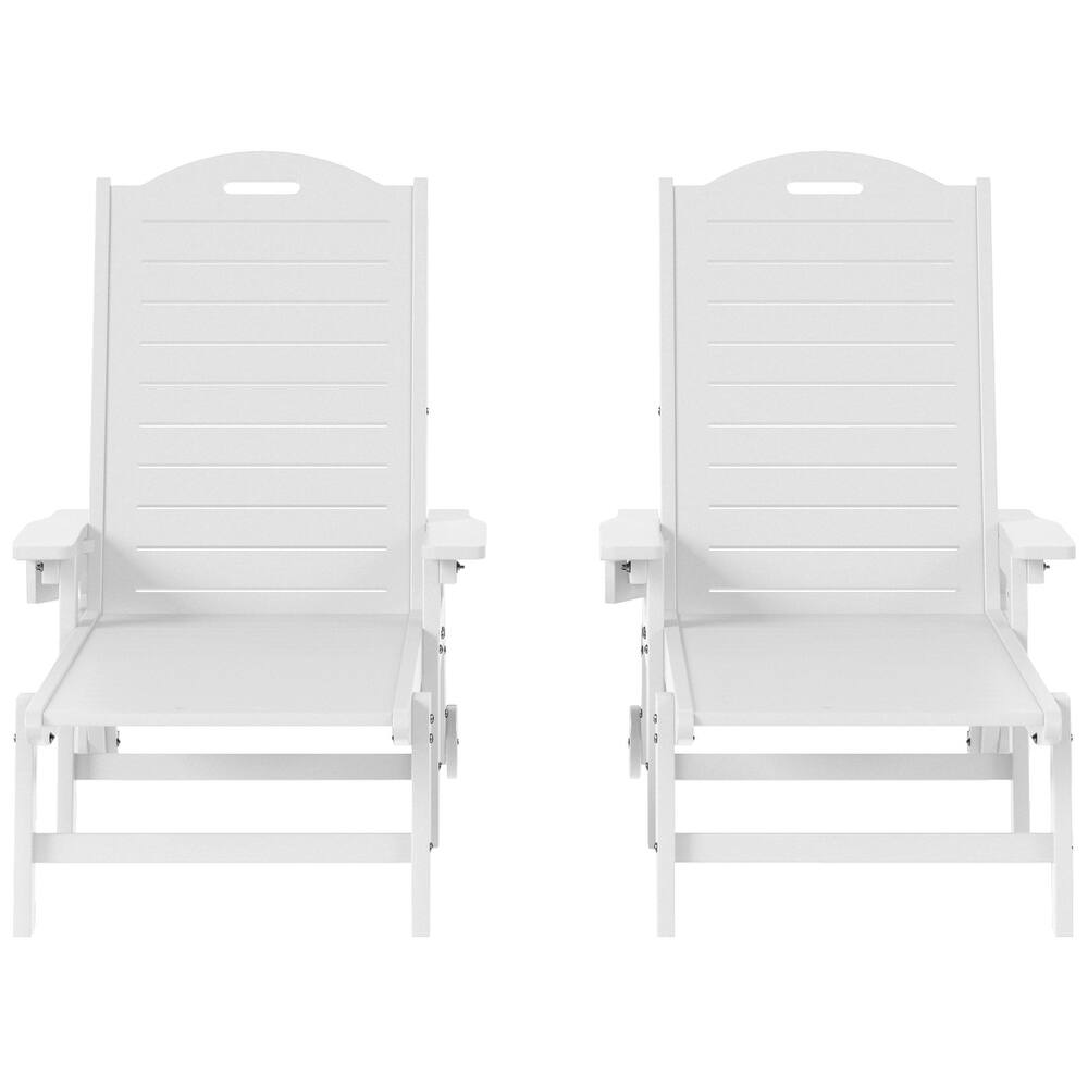 Brighton Outdoor Poly Reclining Chaise Lounge with Wheels & Cup Holder (Set of 2)