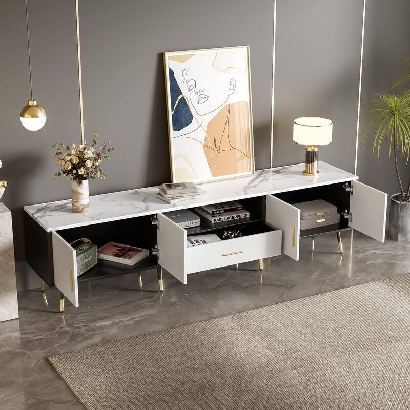 Modern TV Stand with Concealed Storage & Open Shelving, Suitable for TVs up to 80"