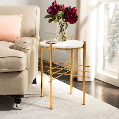 SAFAVIEH Jenesis Round Accent Table - White / Gold - 15.5" x 15.5" x 20"