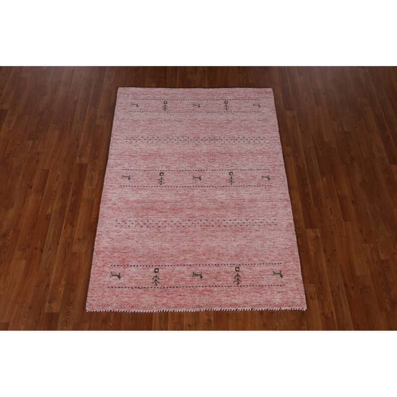 Animals Pink Gabbeh Indian Rug Handmade Wool Carpet - 4'0" x 5'8"