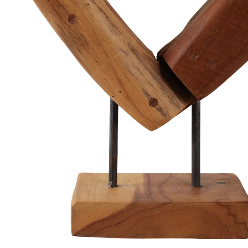 Teak Wood Heart Sculpture Natural Texture Rectangular Base - 15" Brown - 11.25" x 4" x 14.5"