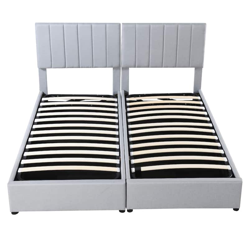 King Hydraulic Upholstered Bed, Twin-to-King, Stripe Headboard