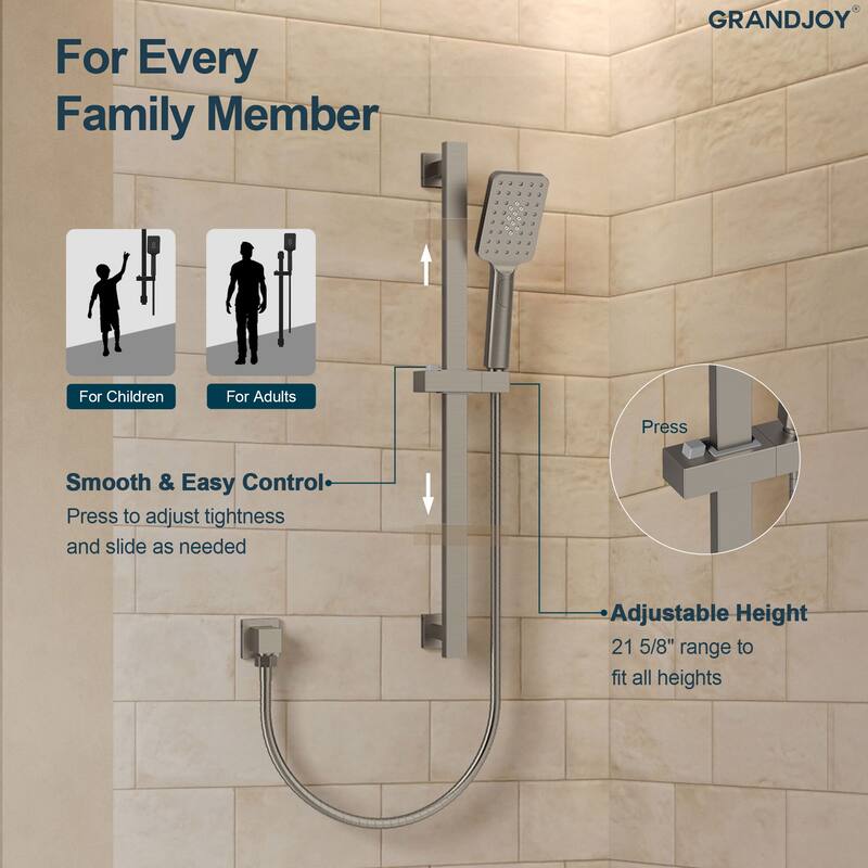 GRANDJOY 3-Spray Handheld Shower Set featuring Adjustable Slide Bar