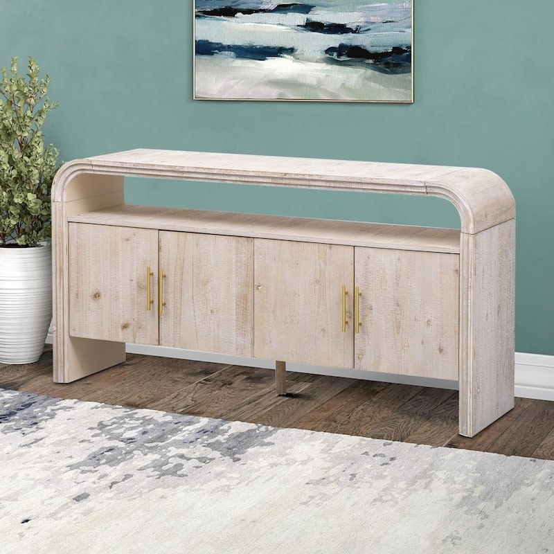 Modern luxury style sideboard with open storage and cabinets, shelves for living room hallway at kitchen - Natural Wood