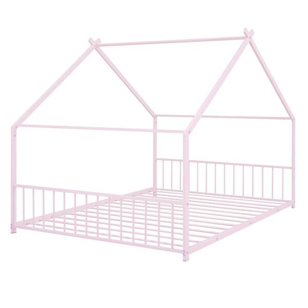 slide 2 of 9, Metal House Bed for Kids Playhouse Design Sturdy Frame Easy Assembly and No Box Spring Required
