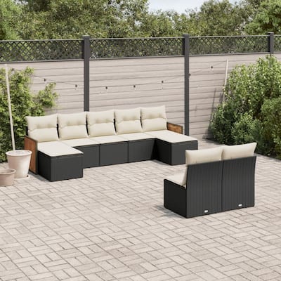 vidaXL Patio Sofa Set with Cushions Outdoor Conversation Furniture Poly Rattan - 21.7 x 21.7 x 14.6