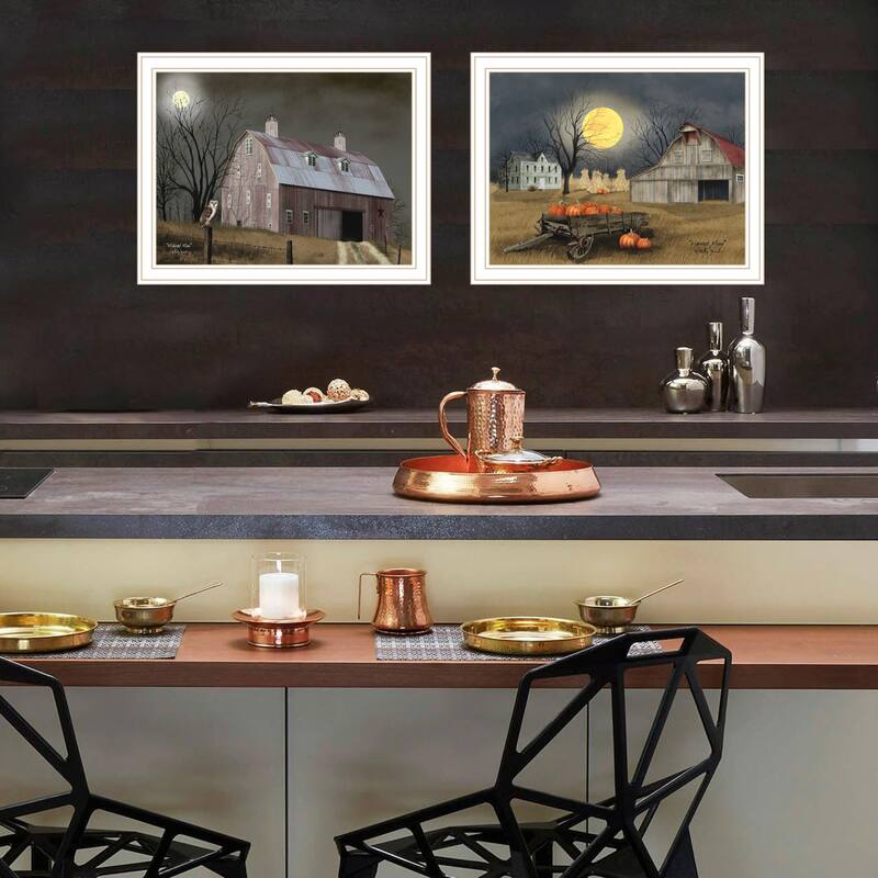 2-Piece Framed Wall Art Set - Autumn Moonlit Nights, White Frame