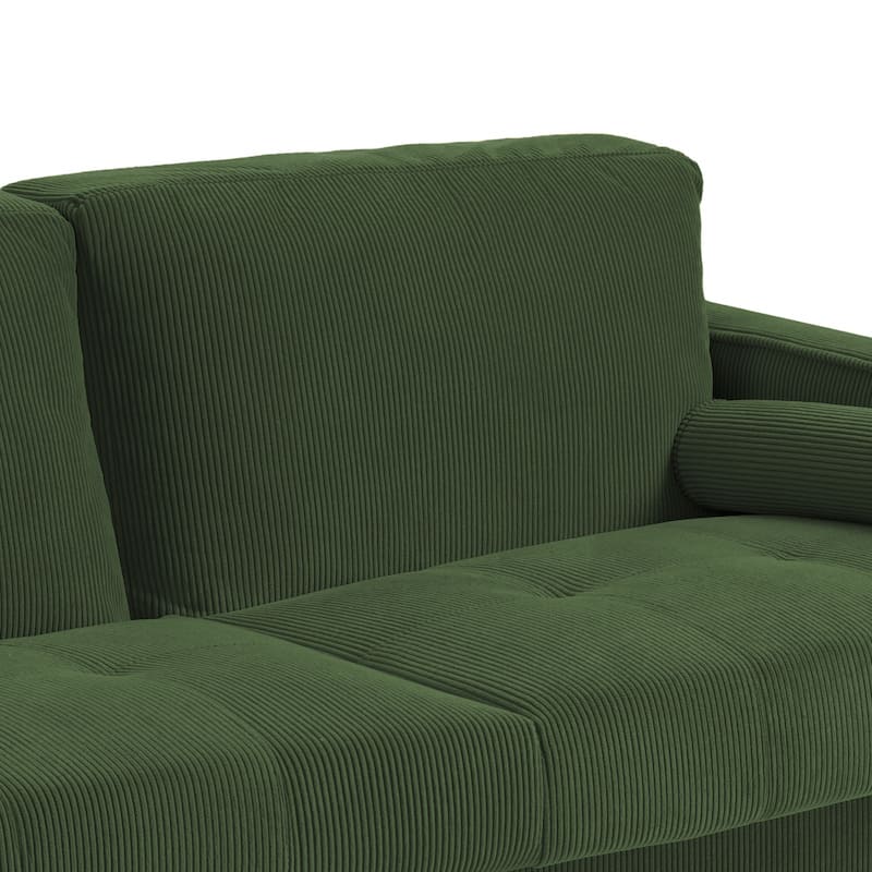 Modern Corduroy 2 Seater Sofa with Bolster Pillows