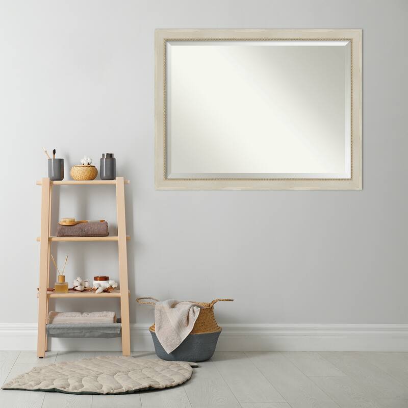 Beveled Wood Bathroom Wall Mirror - Parthenon Cream Frame - Parthenon Cream
