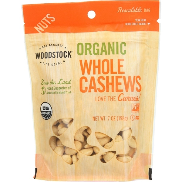 Woodstock Organic Cashews - Whole - Raw - Case of 8 - 7 oz.