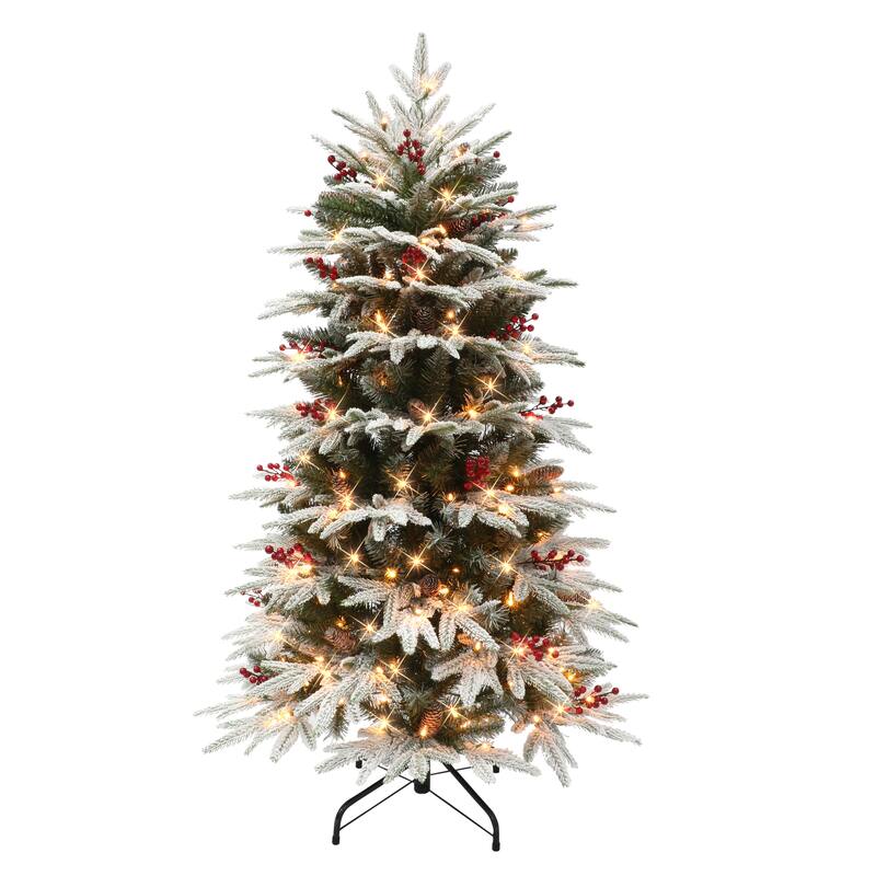 Puleo International 4.5 ft. Pre-lit Slim Flocked Halifax Fir Artificial Christmas Tree