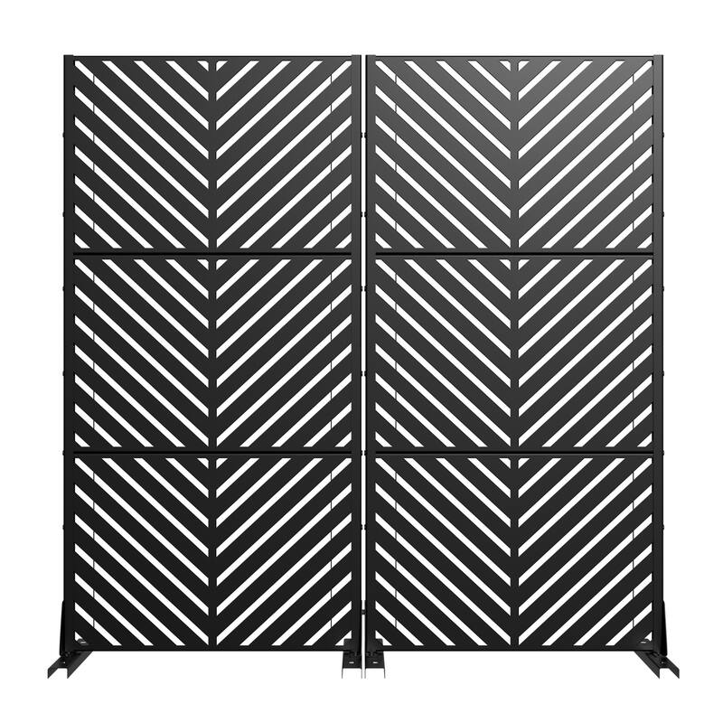 Outdoor Privacy Screen 2-Panel Chevron Metal Privacy Fence with Wind-Resistant Base Durable Decorative Divider