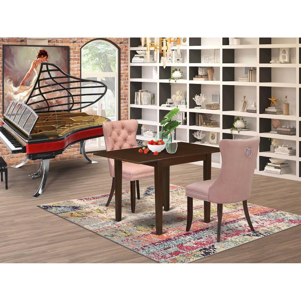 HomeStock 3-Pc Mahogany Finish Rectangular Solid Wood Top with Dropleaf Dining Table Set